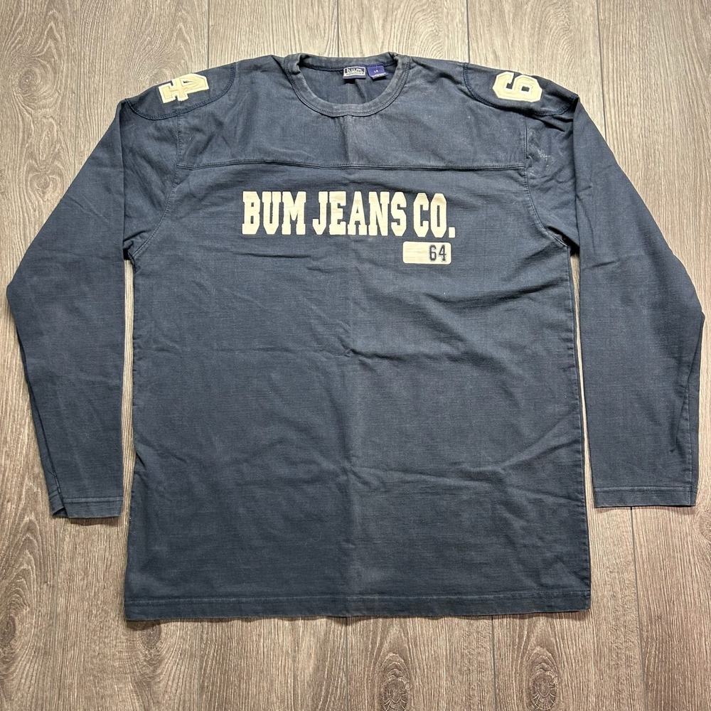 Vintage B.U.M. Equipment Long Sleeve Large Shirt Navy Blue Jersey Mens 90s 64